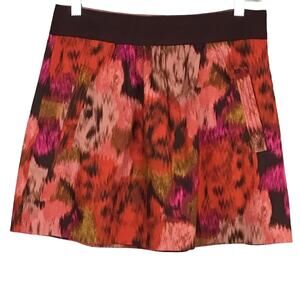 J CREW Pink Red Floral Watercolor Ikat Bungalow Cotton A Line Mini Skirt sz 2